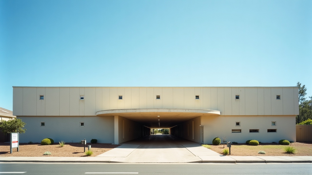 Front facade of a modernist casino building in a coastal Australian city